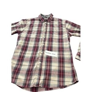 Wrangler Flex for‎ Comfort Mens Medium Plaid Button Down Shirt Burgundy Cream